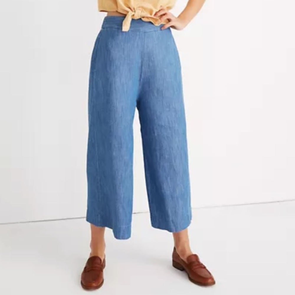 Madewell Huston Chambray Wide Leg Cropped Pants S
